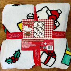 Hello Kitty Christmas Blanket Twin White Santa NWT gingerbread Kitty